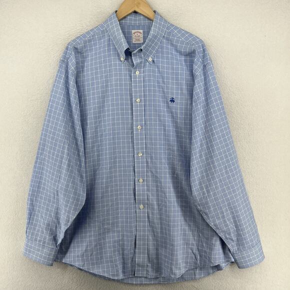 BROOKS BROTHERS Shirt Mens XL Gingham Check Non Iron Original Polo Cotton Blue - Picture 3 of 13